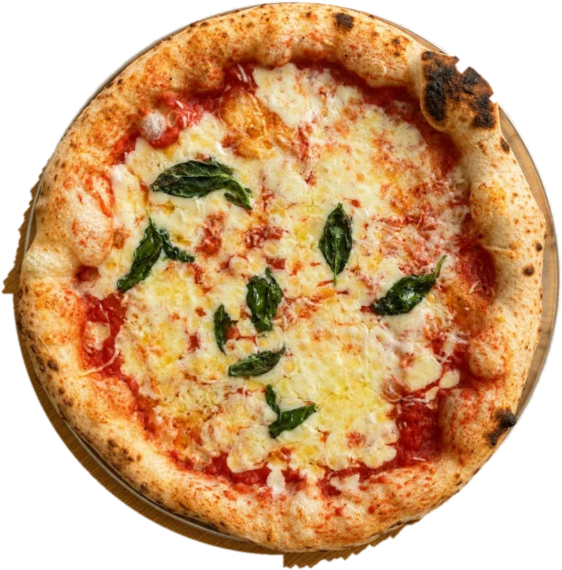 Rolling Dough Margherita pizza fresh from the wood fired oven